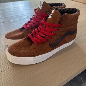 Vans Men's Brown Suede High-Tops with Red Laces